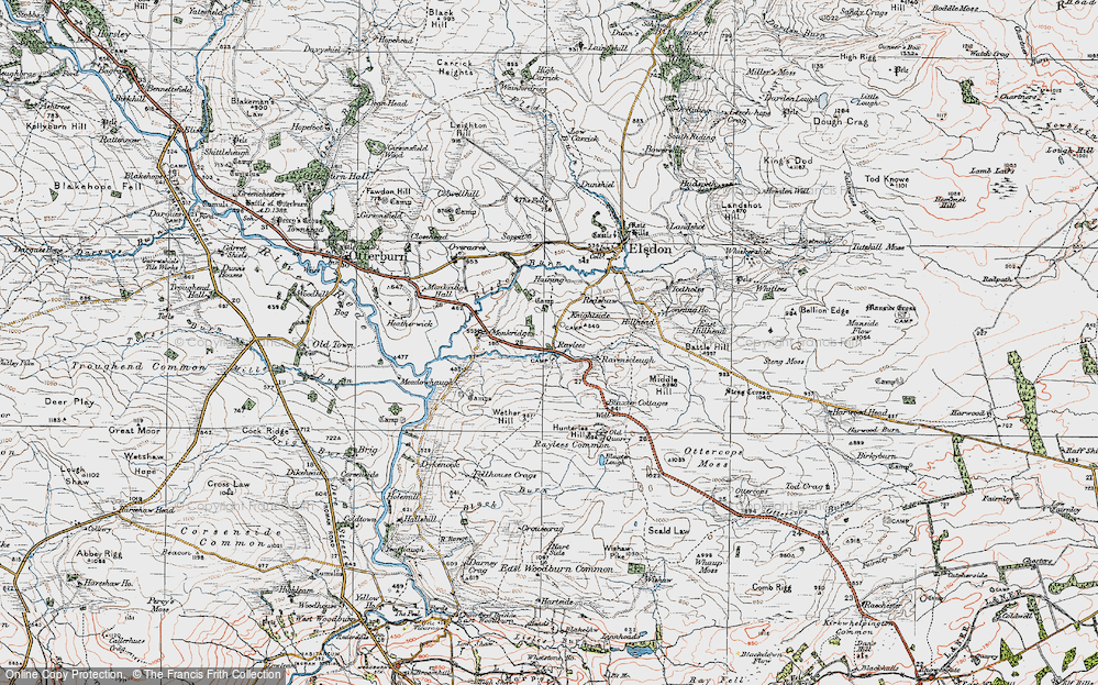 Old Map of Historic Map covering Blaxter Lough in 1925