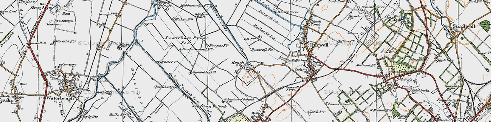 Old map of Burwell Fen in 1920