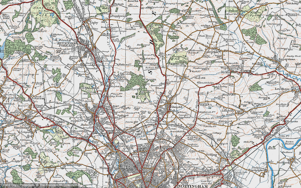 Old Map of Historic Map covering Bestwood Lodge in 1921