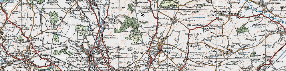 Old map of Bestwood Lodge in 1921