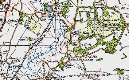 Old map of Rendlesham in 1921