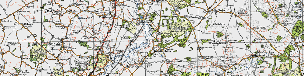 Old map of Rendlesham in 1921