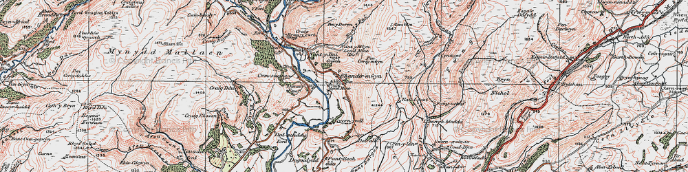Old map of Afon Lwynor in 1923