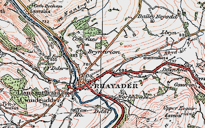 Old map of Rhayader in 1922