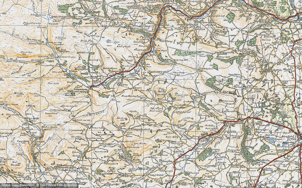Old Map of Historic Map covering Blaen Rhiwlas Uchaf in 1921