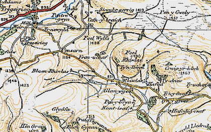 Old map of Blaen Rhiwlas Uchaf in 1921