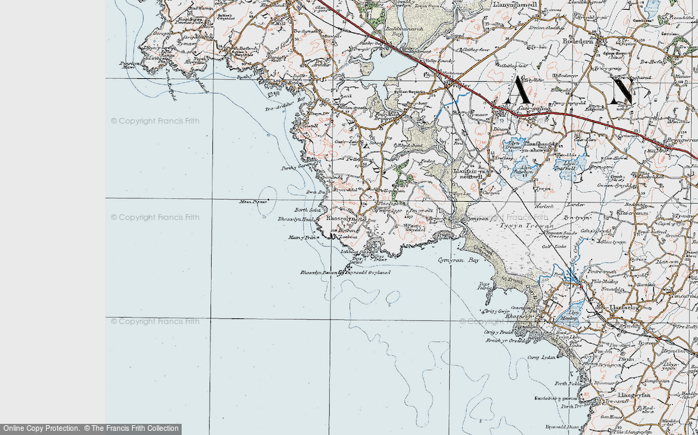 Old Map of Historic Map covering Ynys Traws in 1922