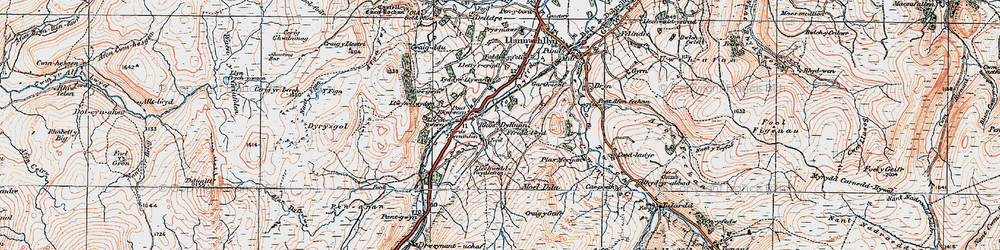 Old map of Afon Dyfrdwy in 1921
