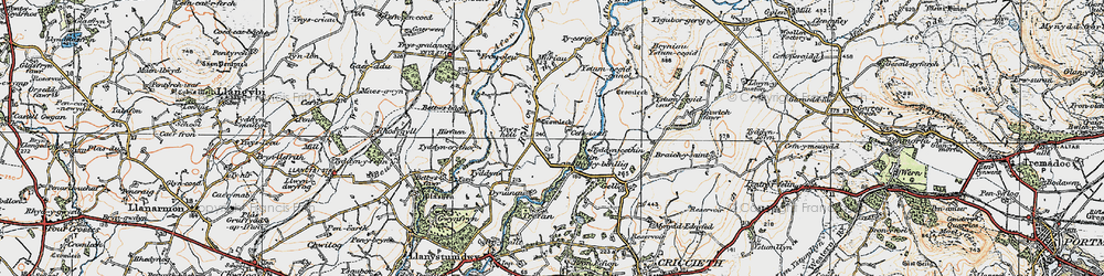 Old map of Afon Dwyfor in 1922