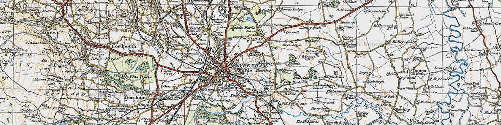 Old map of Rhosnesni in 1921