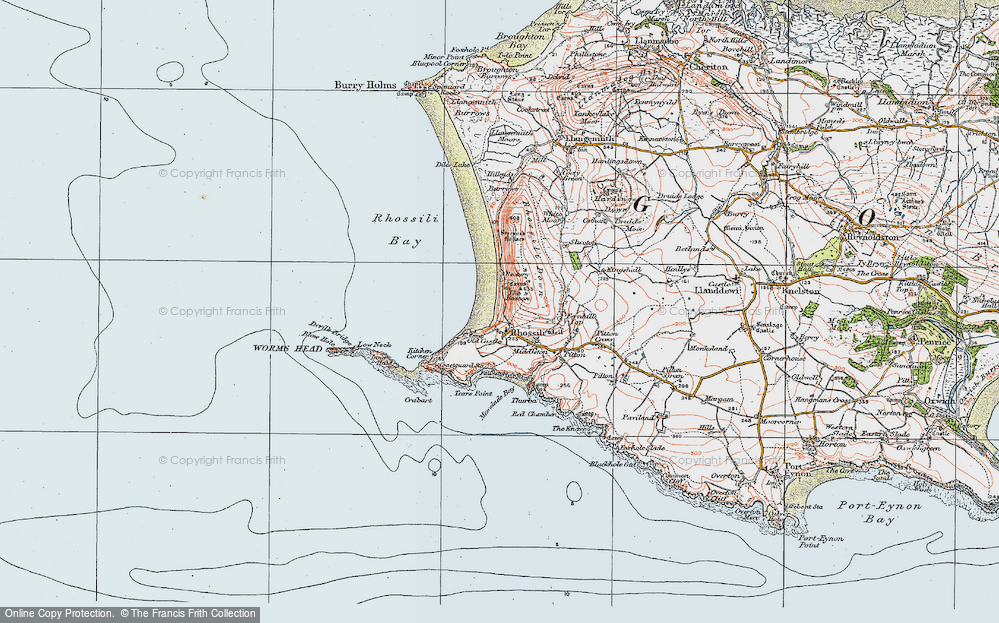 Old Map of Rhossili, 1923 in 1923