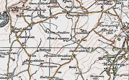 Old map of Rhosycaerau in 1923