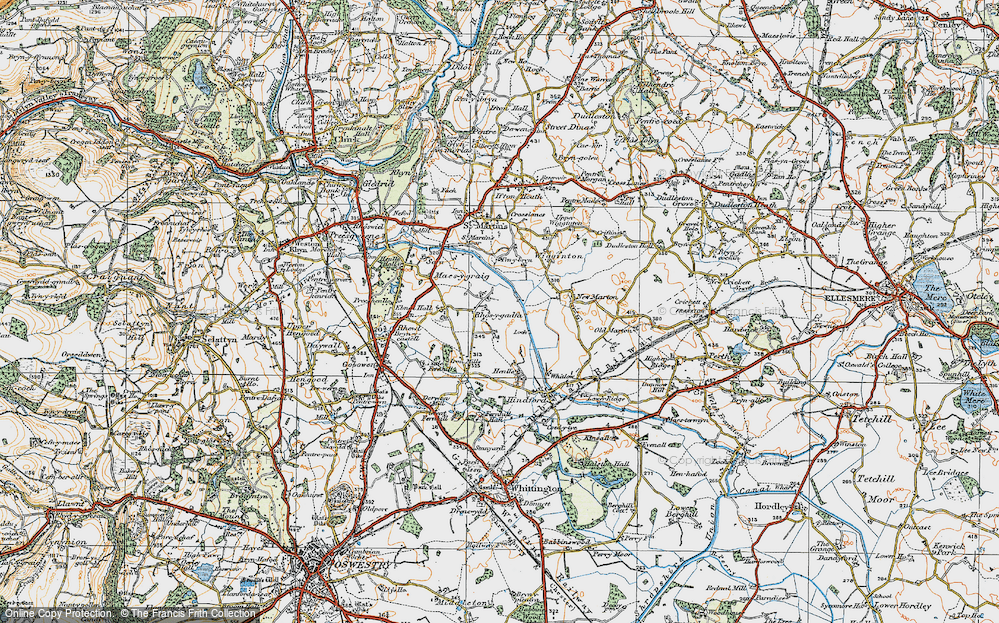 Old Map of Historic Map covering Pen-y-bryn in 1921