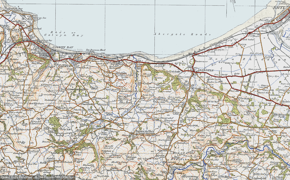 Old Map of Historic Map covering Bryn-ffanigl-ganol in 1922