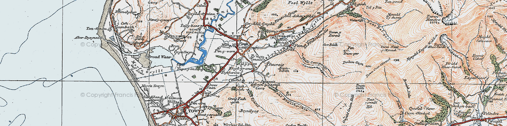 Old map of Rhyd-yr-onen in 1922