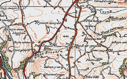 Old map of Rhydargaeau in 1923