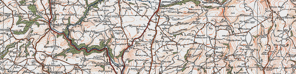 Old map of Rhydargaeau in 1923