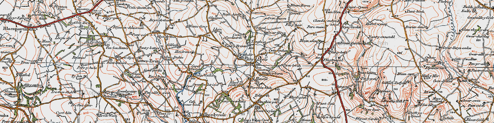 Old map of Rhydlewis in 1923