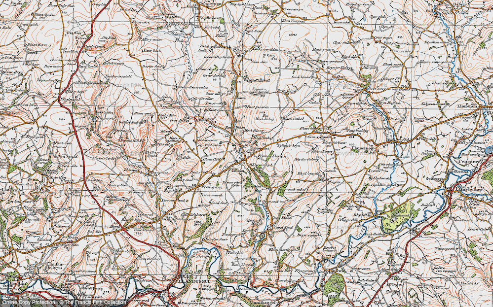 Old Map of Historic Map covering Brynclettwr in 1923