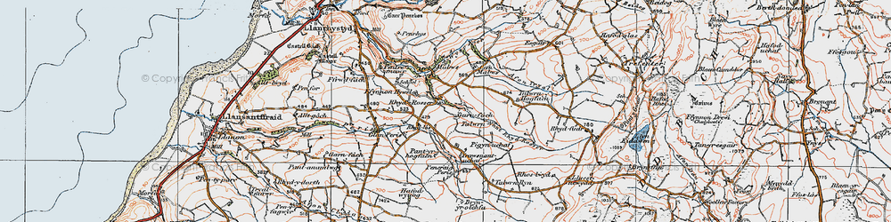 Old map of Rhydroser in 1922