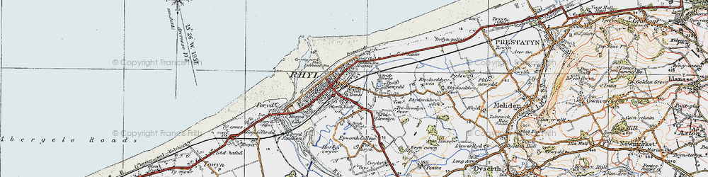 Old map of Rhyl in 1922
