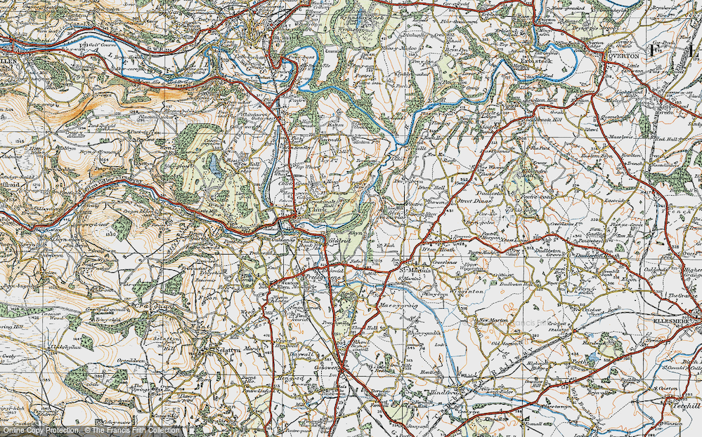 Old Map of Historic Map covering Brynkinalt in 1921