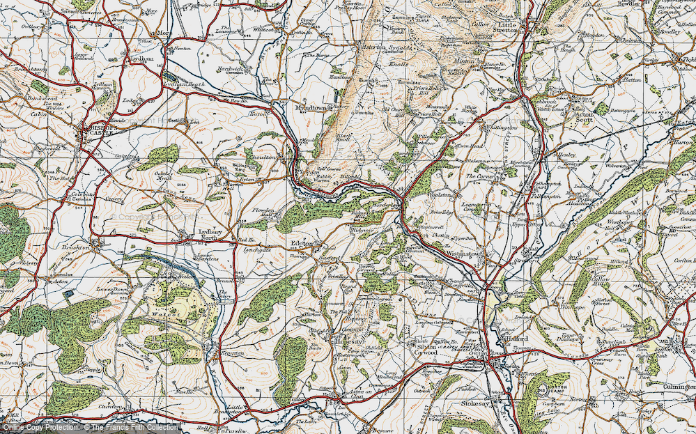 Old Map of Historic Map covering Horderley in 1920