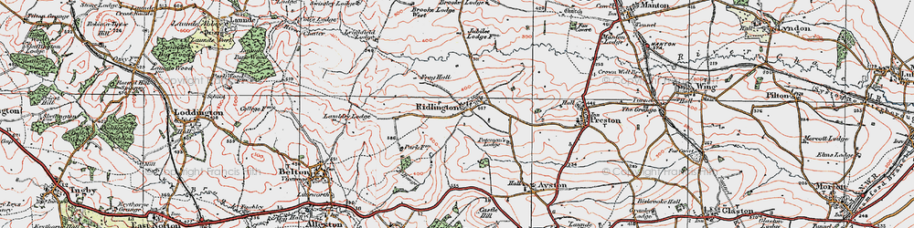 Old map of Ridlington in 1921