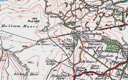 Old map of Burbage Moor in 1923