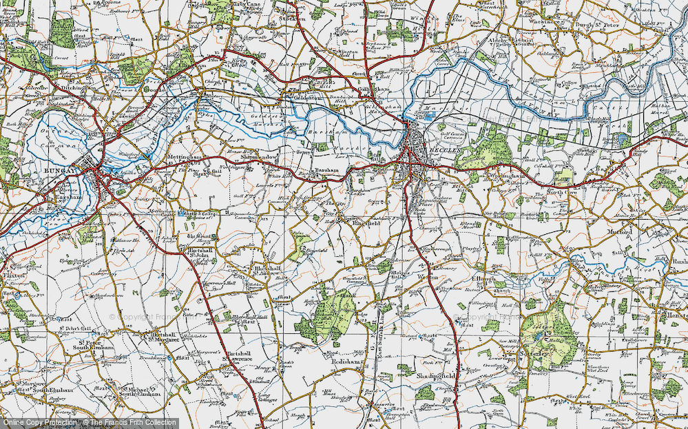 Old Map of Historic Map covering Barsham Hill in 1921