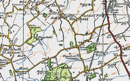 Old map of Ringsfield Corner in 1921