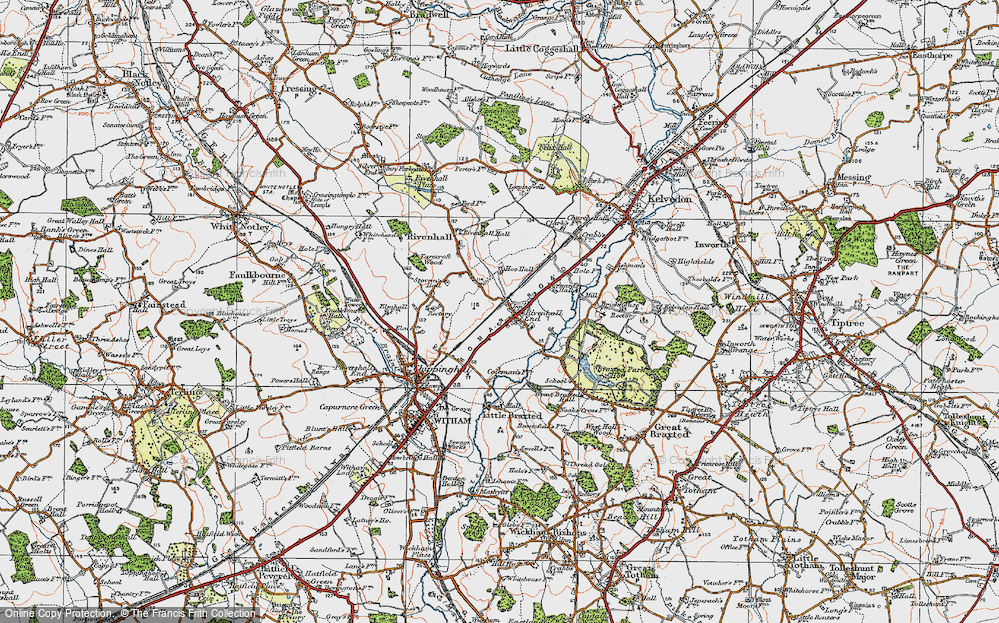 Old Map of Historic Map covering Hoo Hall in 1921