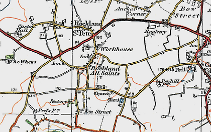 Old map of Rockland All Saints in 1921
