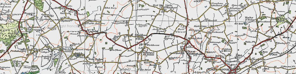 Old map of Rockland St Peter in 1921