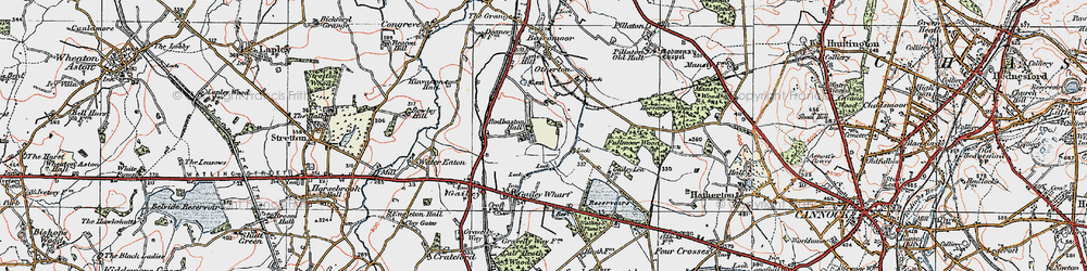 Old map of Rodbaston in 1921