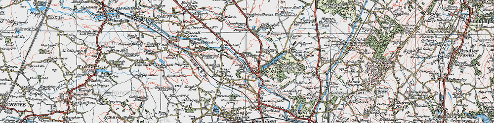Old map of Rode Heath in 1923