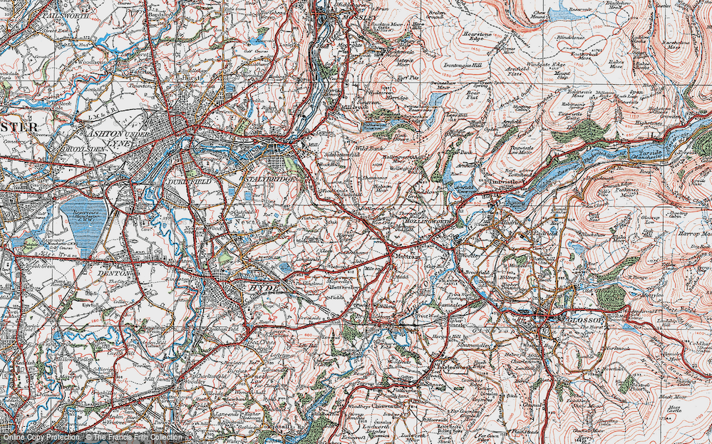 Old Map of Roe Cross, 1924 in 1924