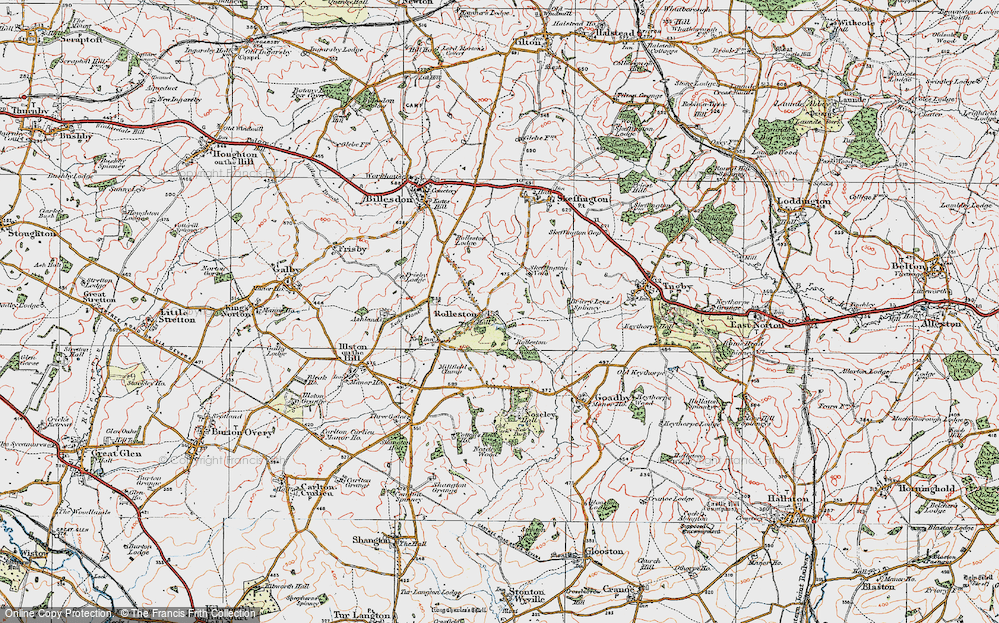 Old Map of Historic Map covering Briery Leys Spinney in 1921