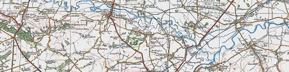 Old map of Rolleston on Dove in 1921