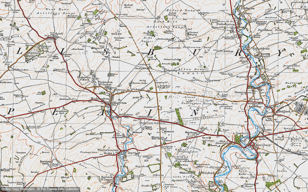 Old Map of Historic Map covering Winterbourne Stoke Down in 1919