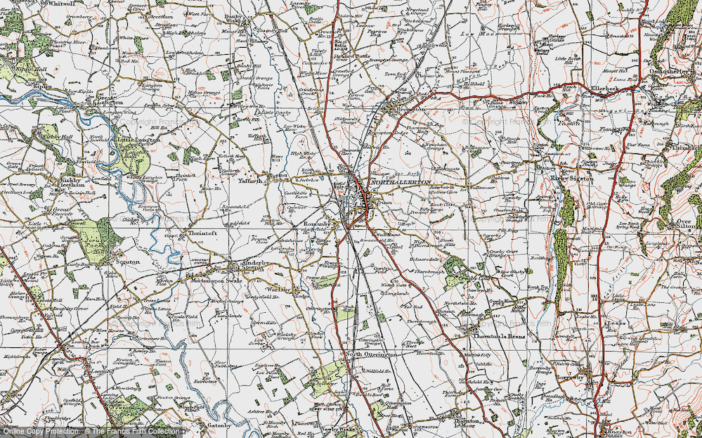 Old Map of Historic Map covering North Riding of Yorkshire in 1925