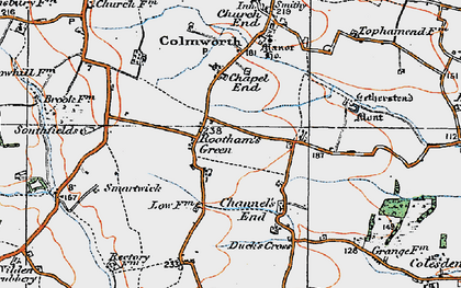 Old map of Rootham's Green in 1919