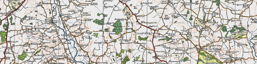 Old map of Assington Thicks in 1921