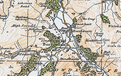 Old map of Borrowdale Fells in 1925