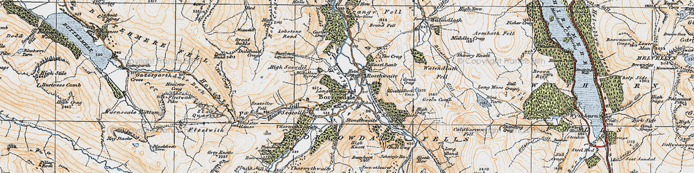 Old map of Borrowdale Fells in 1925