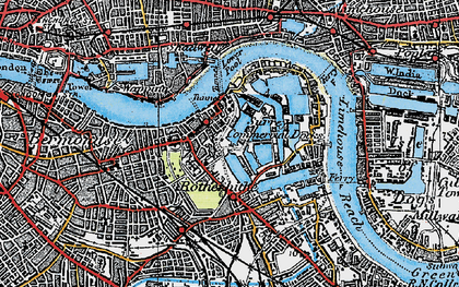 Old map of Limehouse Reach in 1920