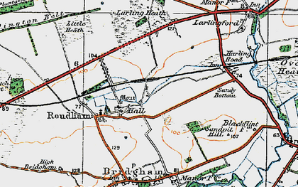 Old map of Roudham in 1920
