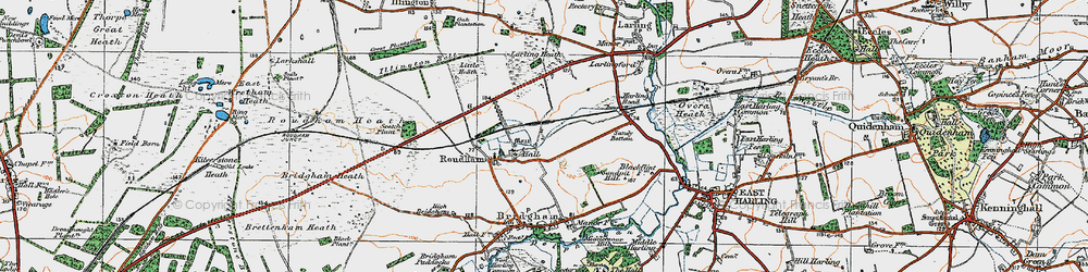 Old map of Roudham in 1920