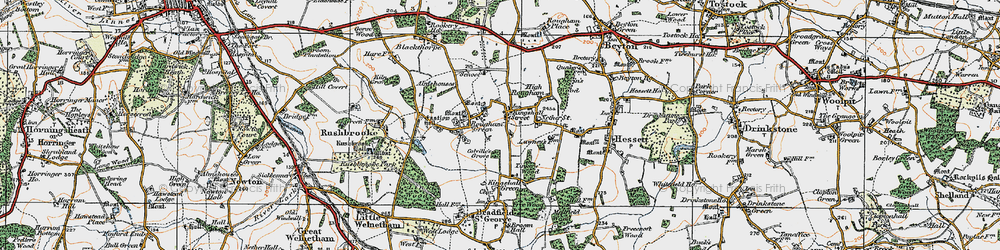 Old map of Rougham in 1921