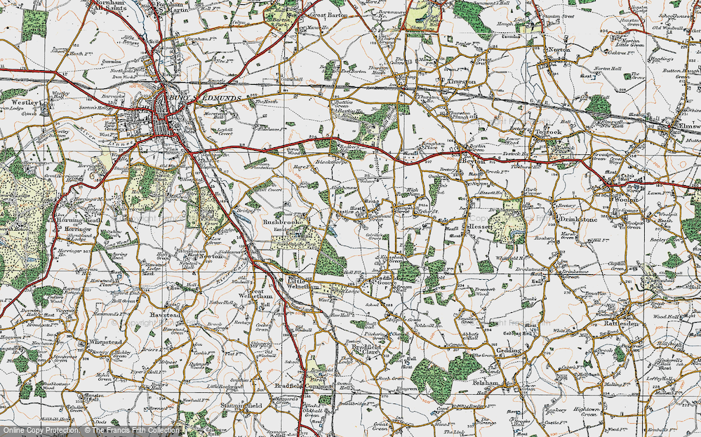 Old Map of Rougham Green, 1921 in 1921